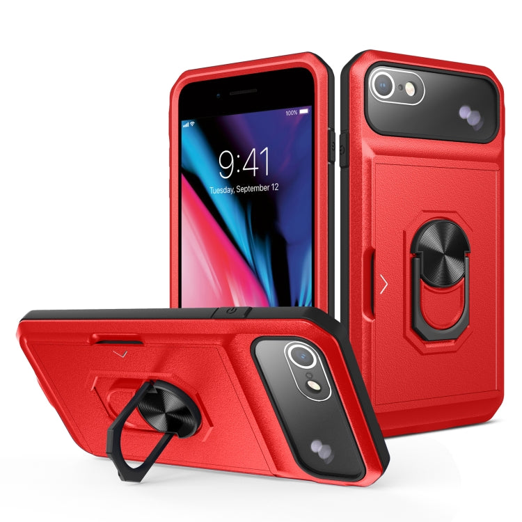 For iPhone SE 2022 / SE 2020 / 8 / 7 Card Ring Holder PC + TPU Phone Case