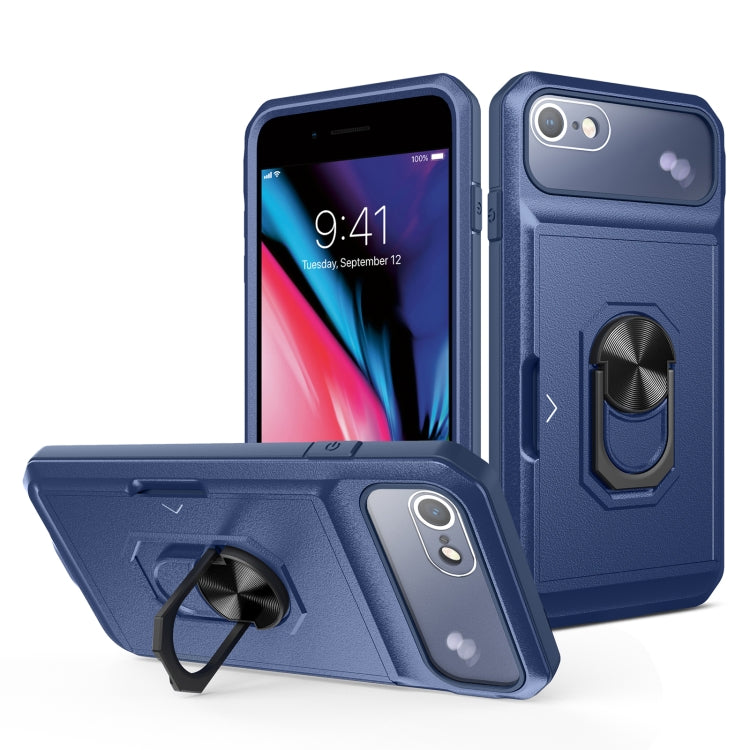 For iPhone SE 2022 / SE 2020 / 8 / 7 Card Ring Holder PC + TPU Phone Case