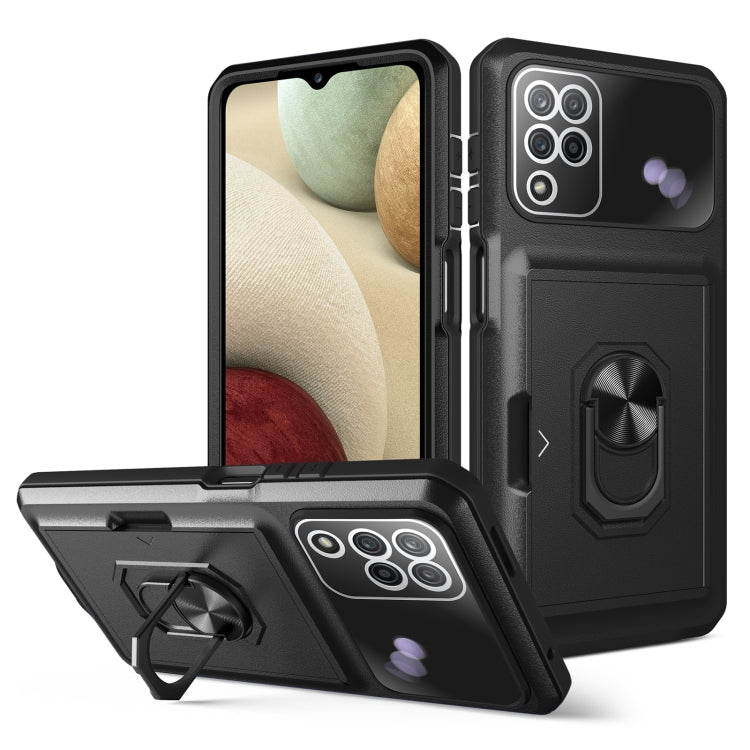 For Samsung Galaxy A12 5G Card Ring Holder PC + TPU Phone Case