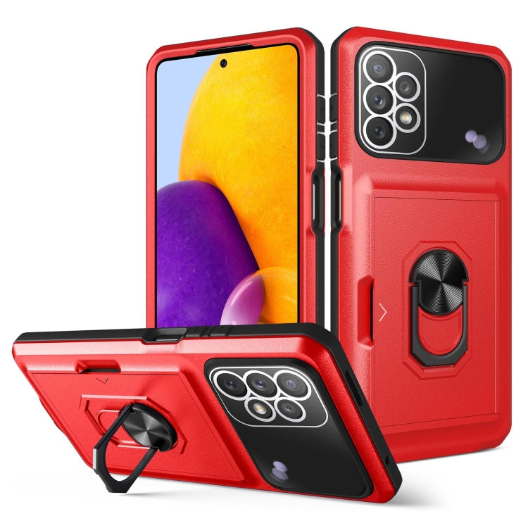 For Samsung Galaxy A73 5G Card Ring Holder PC + TPU Phone Case