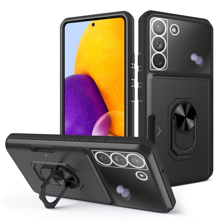 For Samsung Galaxy S22 5G Card Ring Holder PC + TPU Phone Case