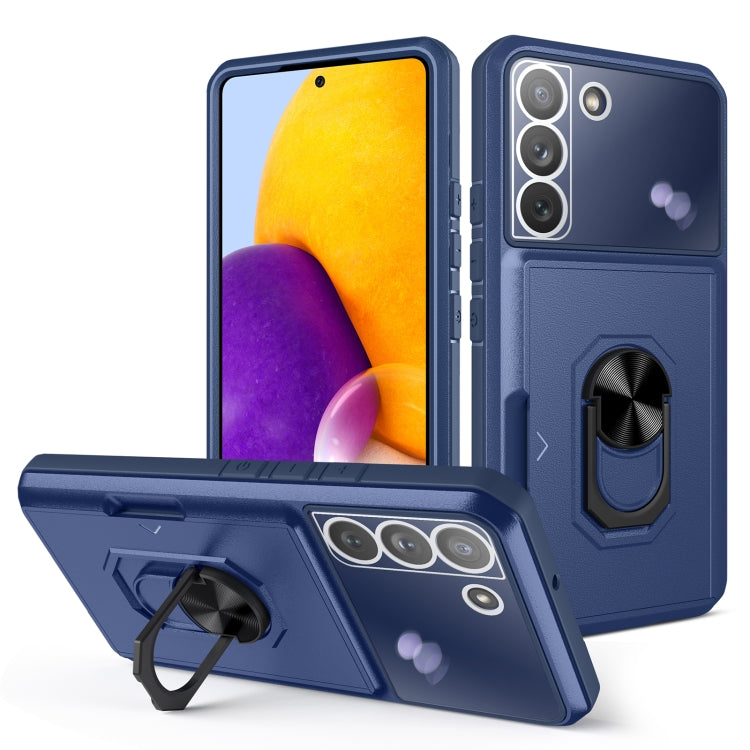 For Samsung Galaxy S22 5G Card Ring Holder PC + TPU Phone Case