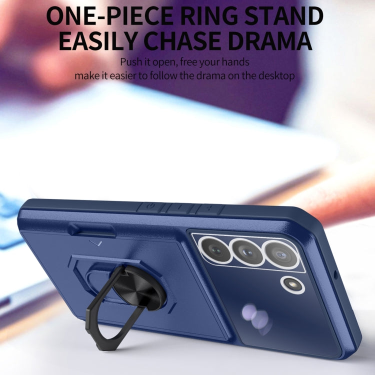 For Samsung Galaxy S22+ 5G Card Ring Holder PC + TPU Phone Case