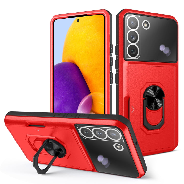 For Samsung Galaxy S22+ 5G Card Ring Holder PC + TPU Phone Case