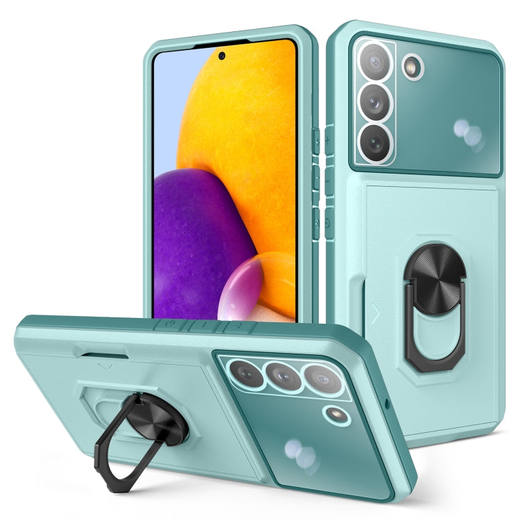 For Samsung Galaxy S22+ 5G Card Ring Holder PC + TPU Phone Case