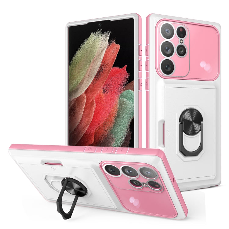 For Samsung Galaxy S22 Ultra 5G Card Ring Holder PC + TPU Phone Case