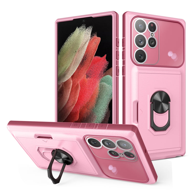 For Samsung Galaxy S22 Ultra 5G Card Ring Holder PC + TPU Phone Case