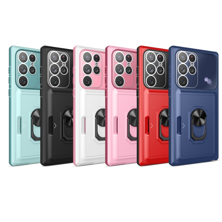 For Samsung Galaxy S22 Ultra 5G Card Ring Holder PC + TPU Phone Case