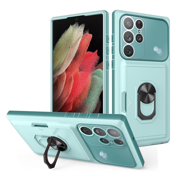 For Samsung Galaxy S22 Ultra 5G Card Ring Holder PC + TPU Phone Case