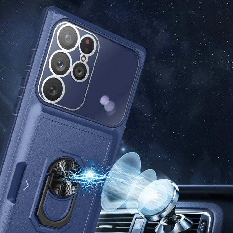 For Samsung Galaxy S22 Ultra 5G Card Ring Holder PC + TPU Phone Case