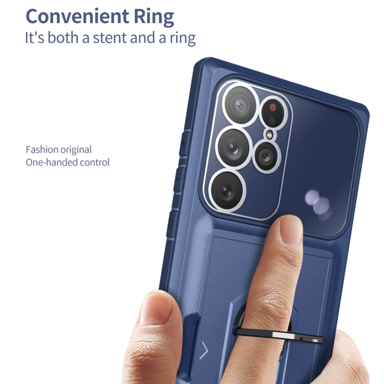 For Samsung Galaxy S22 Ultra 5G Card Ring Holder PC + TPU Phone Case