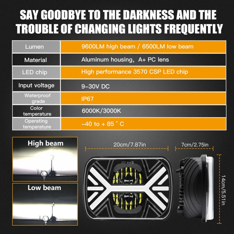 7 inch Square Car Two-color Headlights 9-30V 36W / 22W 4000LM 6000K / 3000K