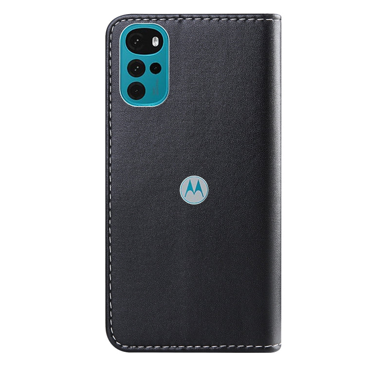 For Motorola Moto G22 Tricolor Stitching Horizontal Flip Leather Phone Case