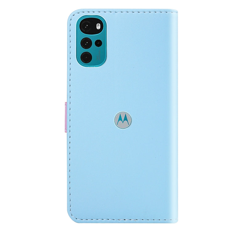 For Motorola Moto G22 Tricolor Stitching Horizontal Flip Leather Phone Case