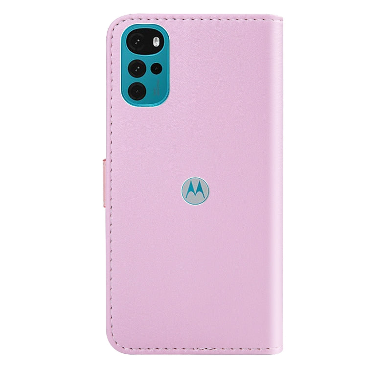 For Motorola Moto G22 Tricolor Stitching Horizontal Flip Leather Phone Case
