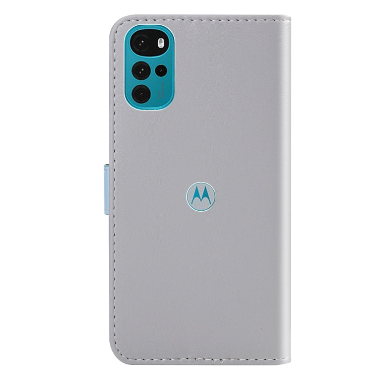 For Motorola Moto G22 Tricolor Stitching Horizontal Flip Leather Phone Case