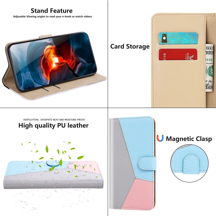 For Samsung Galaxy A03s Tricolor Stitching Horizontal Flip Leather Phone Case