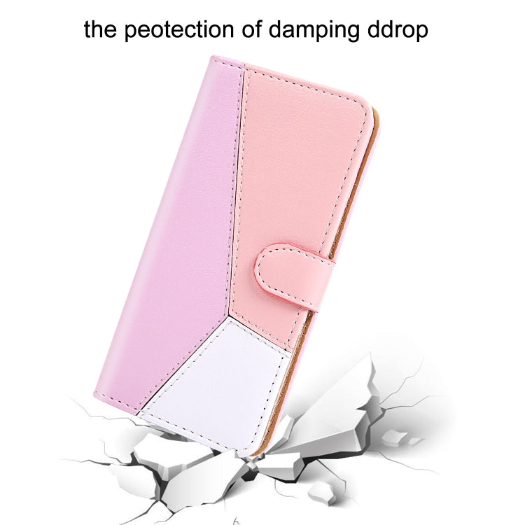 For Samsung Galaxy A22 4G Tricolor Stitching Horizontal Flip Leather Phone Case