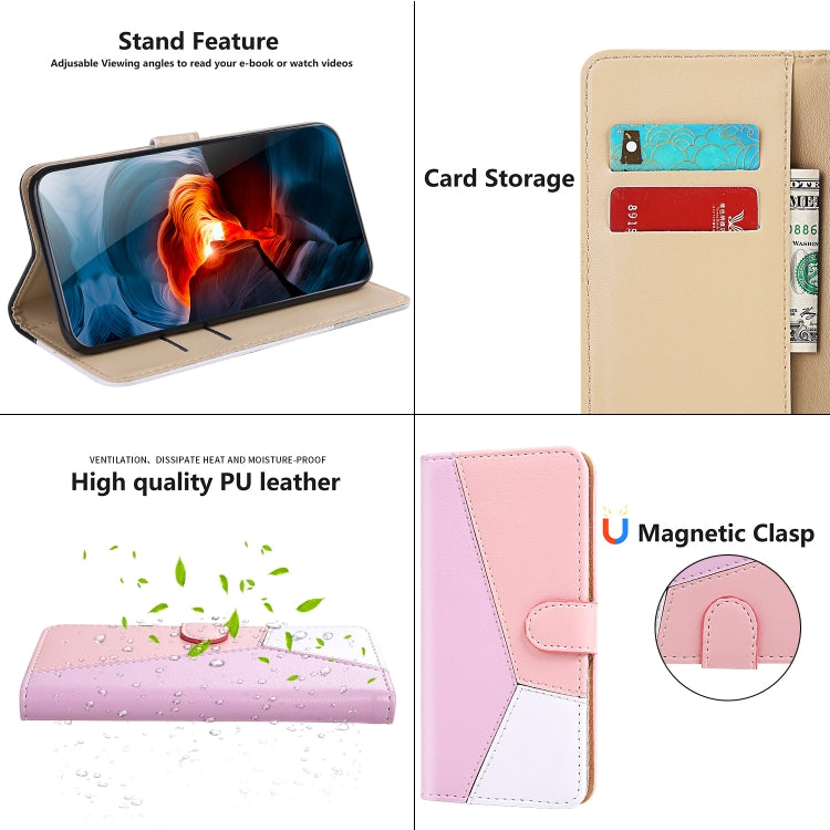 For Samsung Galaxy A22 4G Tricolor Stitching Horizontal Flip Leather Phone Case