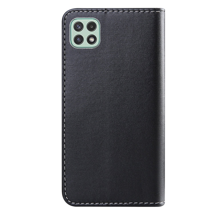 For Samsung Galaxy A22 5G Tricolor Stitching Horizontal Flip Leather Phone Case