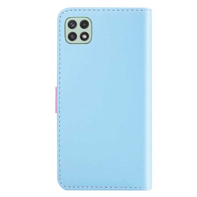 For Samsung Galaxy A22 5G Tricolor Stitching Horizontal Flip Leather Phone Case