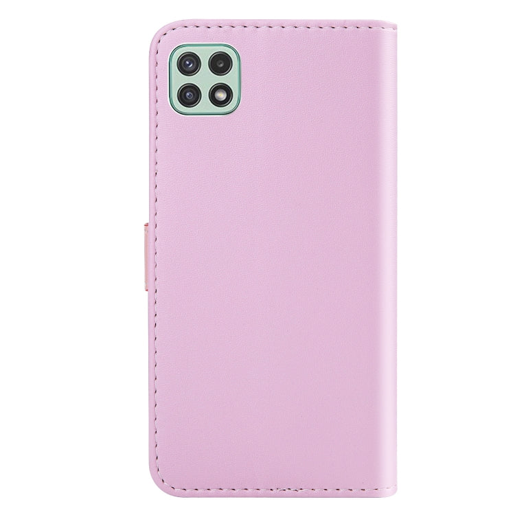 For Samsung Galaxy A22 5G Tricolor Stitching Horizontal Flip Leather Phone Case