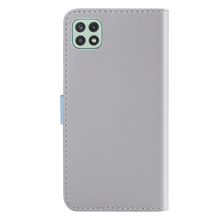 For Samsung Galaxy A22 5G Tricolor Stitching Horizontal Flip Leather Phone Case