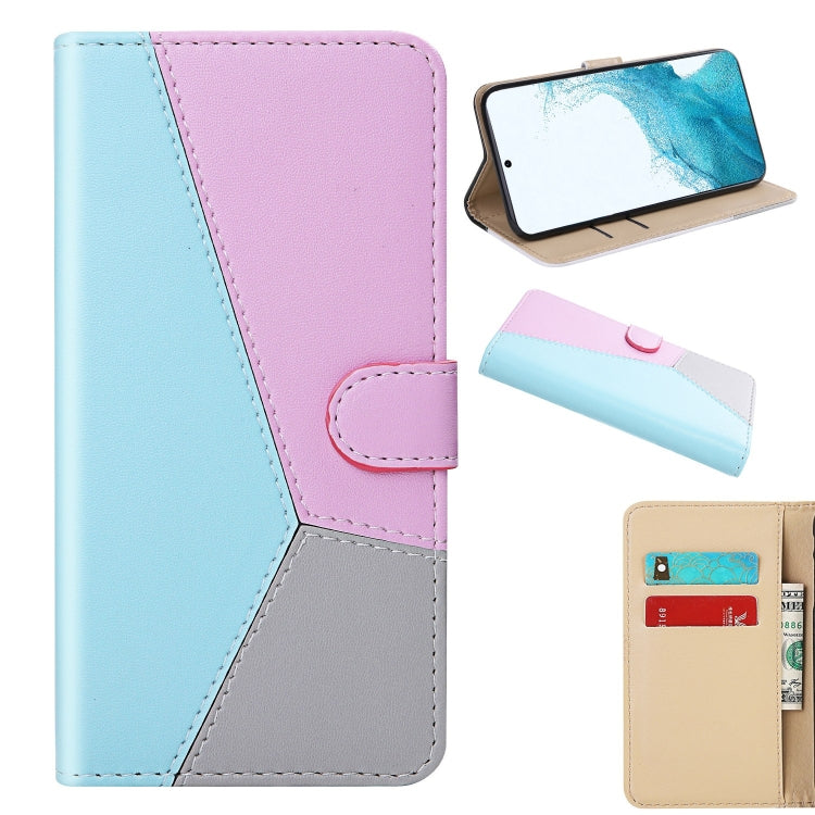 For Samsung Galaxy S22 5G Tricolor Stitching Horizontal Flip Leather Phone Case