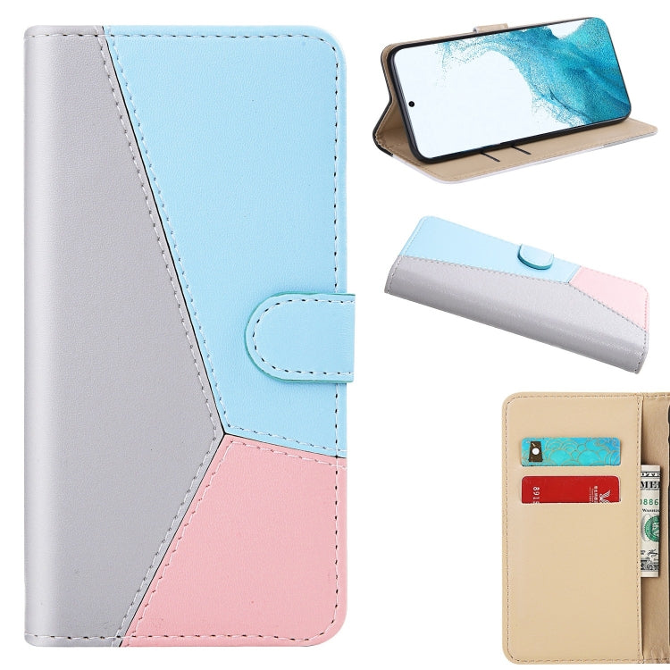 For Samsung Galaxy S22 5G Tricolor Stitching Horizontal Flip Leather Phone Case