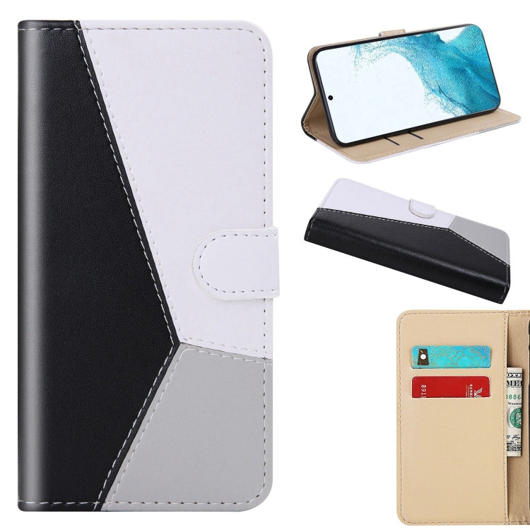 For Samsung Galaxy S22+ 5G Tricolor Stitching Horizontal Flip Leather Phone Case