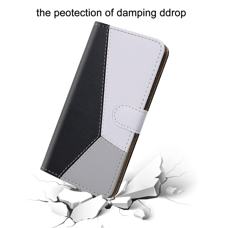 For Samsung Galaxy S22+ 5G Tricolor Stitching Horizontal Flip Leather Phone Case