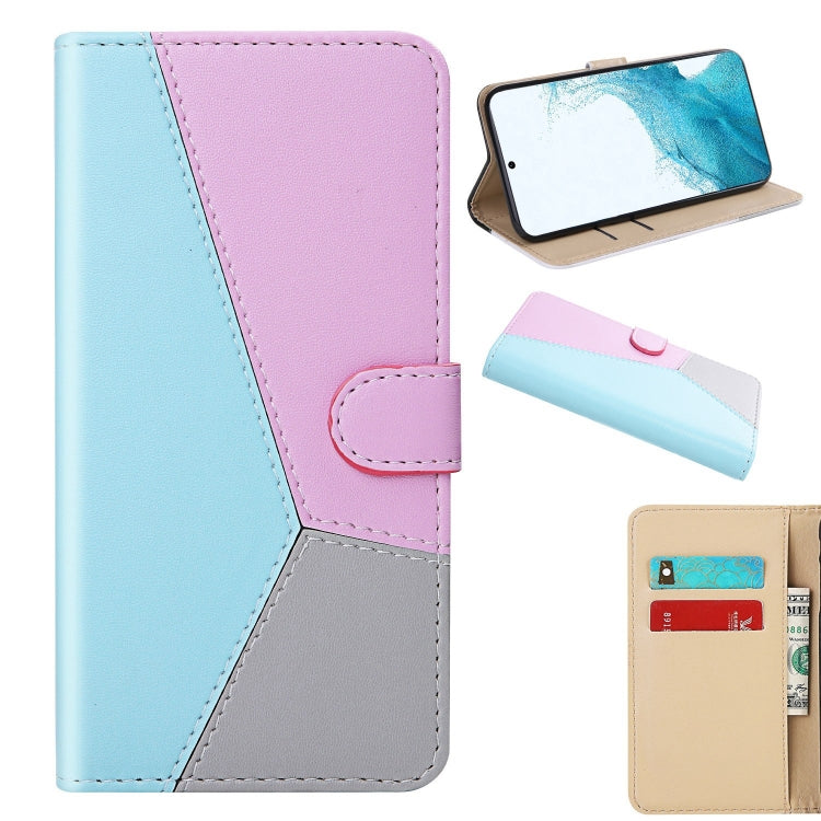 For Samsung Galaxy S22+ 5G Tricolor Stitching Horizontal Flip Leather Phone Case