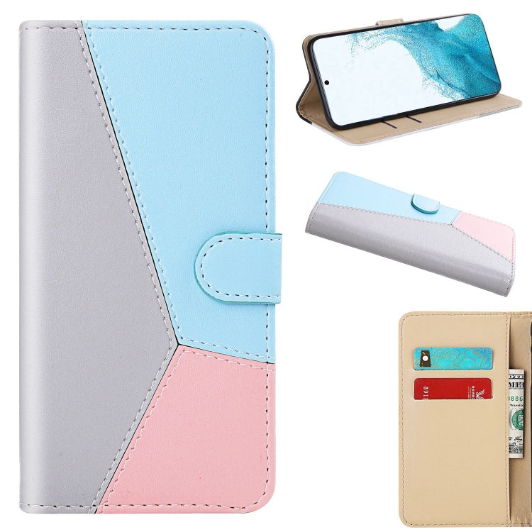 For Samsung Galaxy S22+ 5G Tricolor Stitching Horizontal Flip Leather Phone Case