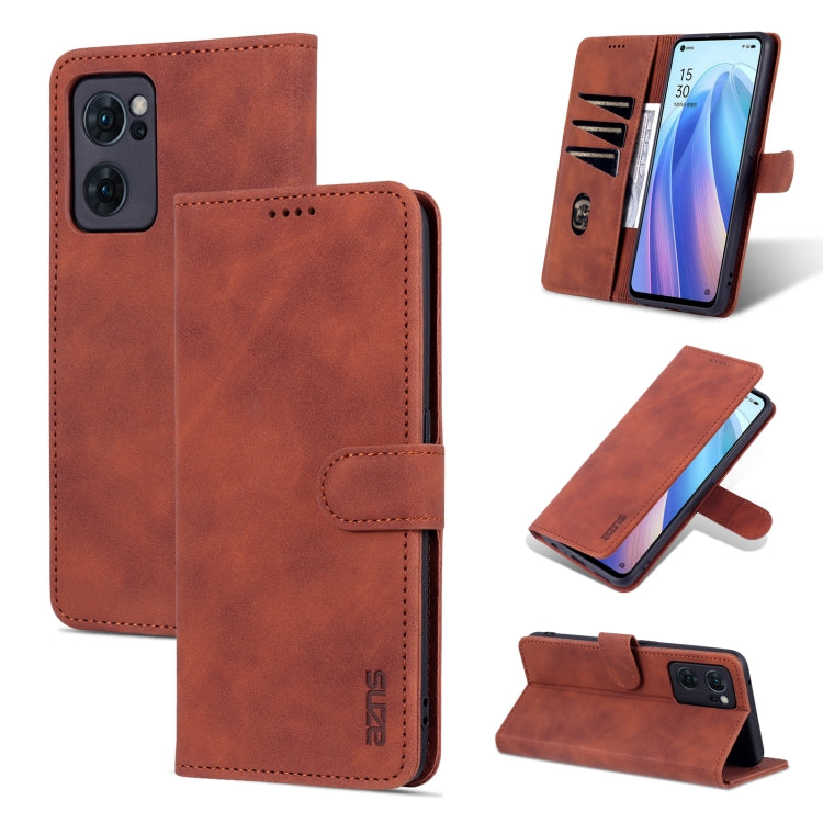 For OPPO Reno7 Global AZNS Skin Feel Calf Texture Flip Leather Phone Case
