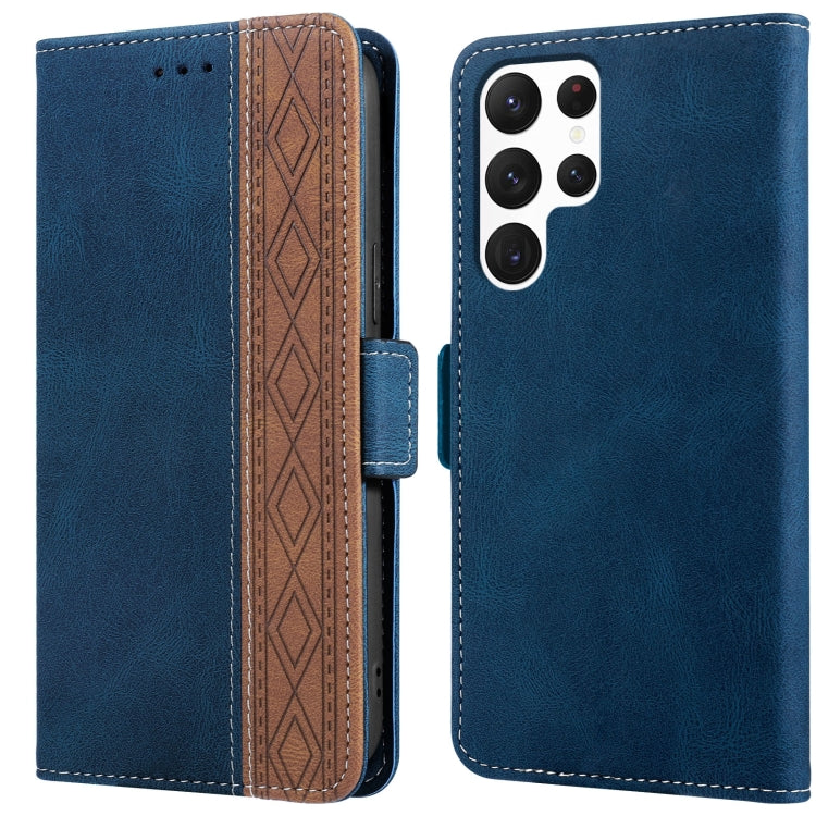 For Samsung Galaxy S22 Ultra 5G Stitching Side-Magnetic RFID Leather Phone Case