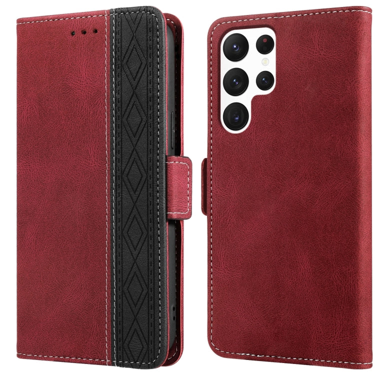 For Samsung Galaxy S22 Ultra 5G Stitching Side-Magnetic RFID Leather Phone Case