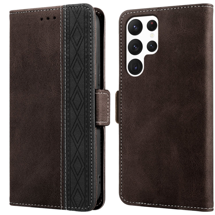For Samsung Galaxy S22 Ultra 5G Stitching Side-Magnetic RFID Leather Phone Case