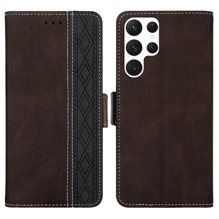For Samsung Galaxy S22 Ultra 5G Stitching Side-Magnetic RFID Leather Phone Case