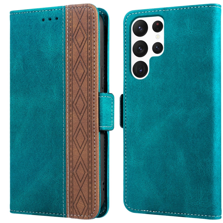 For Samsung Galaxy S22 Ultra 5G Stitching Side-Magnetic RFID Leather Phone Case