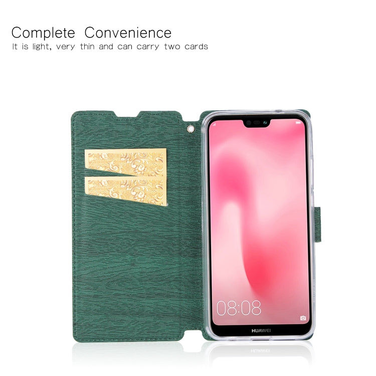 For Huawei P20 Lite Ultra-thin Tree Texture Horizontal Flip TPU + PU Leather Case, with Card Slots & Holder & Lanyard