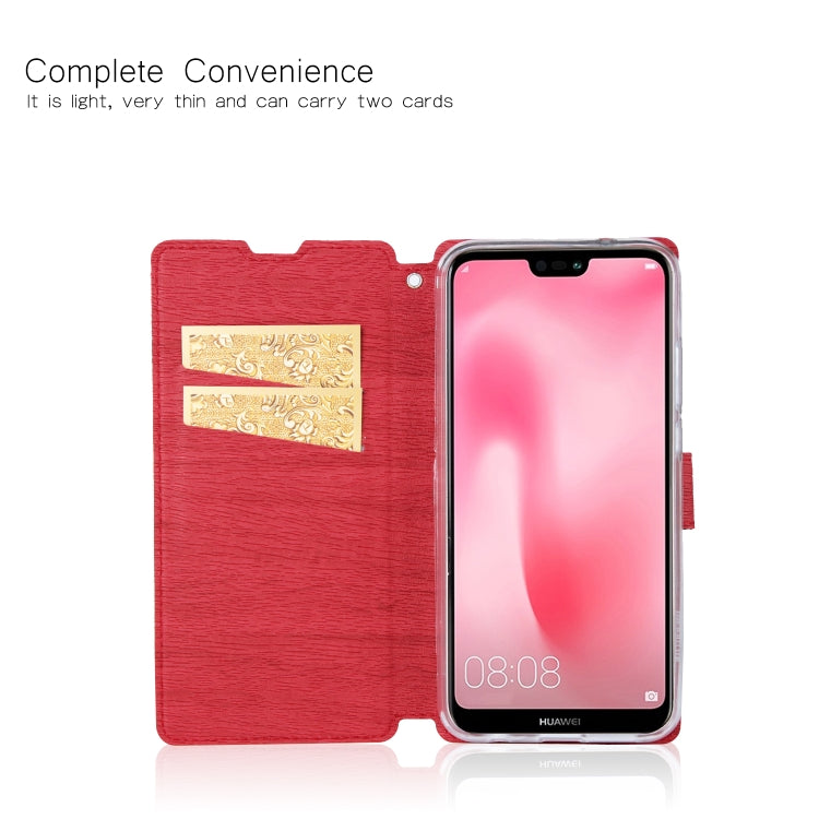 For Huawei P20 Lite Ultra-thin Tree Texture Horizontal Flip TPU + PU Leather Case, with Card Slots & Holder & Lanyard