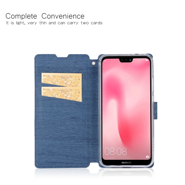 For Huawei P20 Lite Ultra-thin Tree Texture Horizontal Flip TPU + PU Leather Case, with Card Slots & Holder & Lanyard