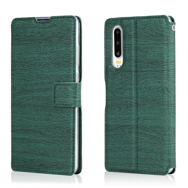 For Huawei P30 Ultra-thin Tree Texture Horizontal Flip TPU + PU Leather Case, with Card Slots & Holder & Lanyard