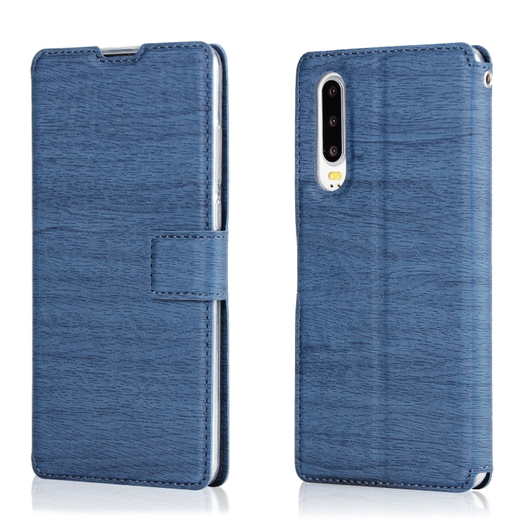 For Huawei P30 Ultra-thin Tree Texture Horizontal Flip TPU + PU Leather Case, with Card Slots & Holder & Lanyard