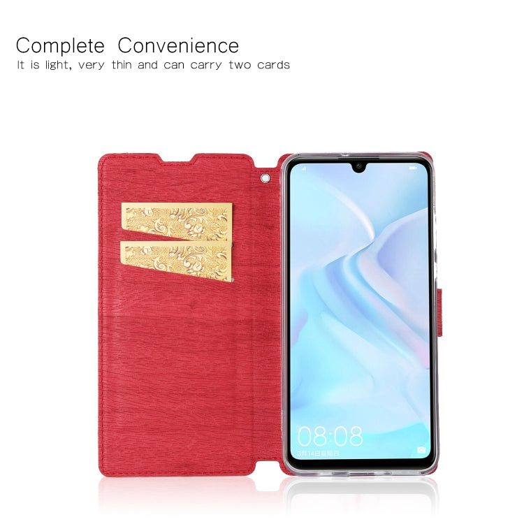 For Huawei P30 Lite Ultra-thin Tree Texture Horizontal Flip TPU + PU Leather Case, with Card Slots & Holder & Lanyard