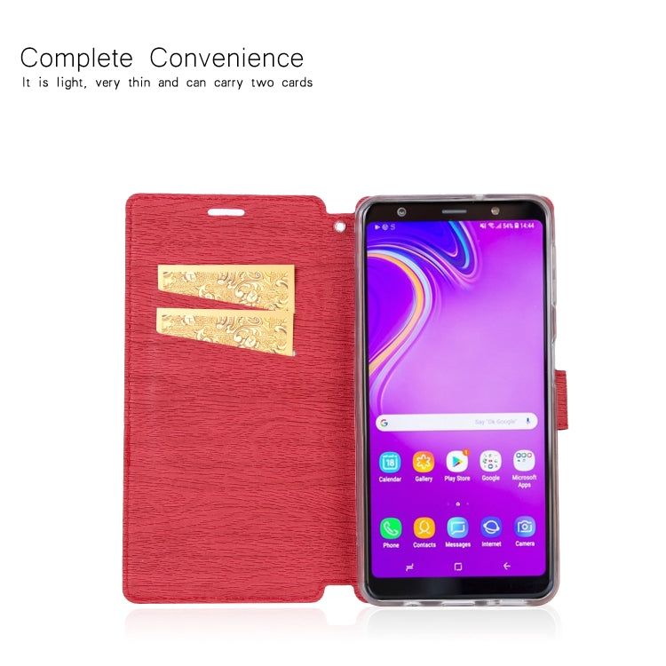 For Galaxy A7 (2018) Ultra-thin Tree Texture Horizontal Flip TPU + PU Leather Case, with Card Slots & Holder & Lanyard