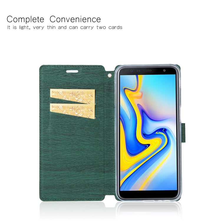 For Galaxy J6+ Ultra-thin Tree Texture Horizontal Flip TPU + PU Leather Case, with Card Slots & Holder & Lanyard