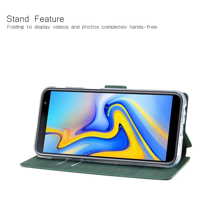 For Galaxy J6+ Ultra-thin Tree Texture Horizontal Flip TPU + PU Leather Case, with Card Slots & Holder & Lanyard