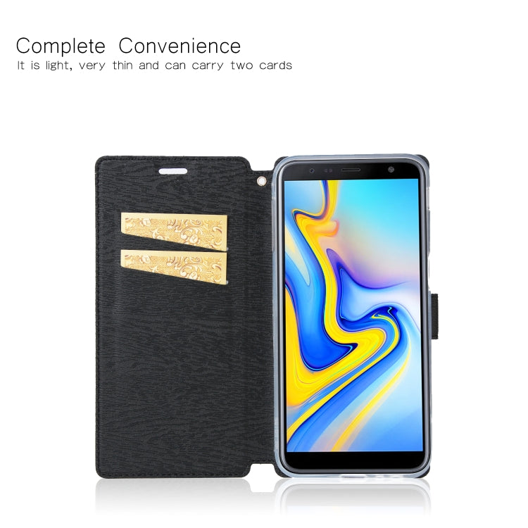 For Galaxy J6+ Ultra-thin Tree Texture Horizontal Flip TPU + PU Leather Case, with Card Slots & Holder & Lanyard
