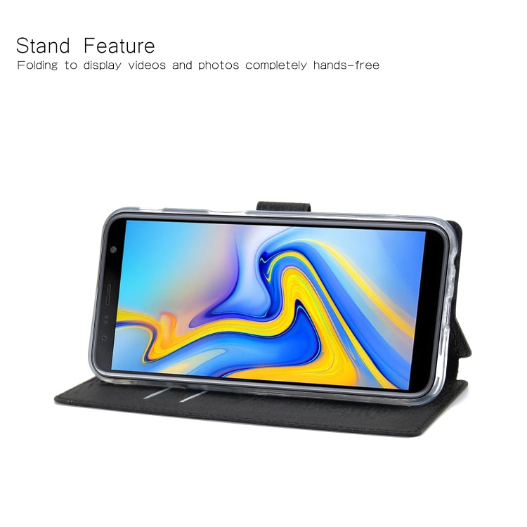 For Galaxy J6+ Ultra-thin Tree Texture Horizontal Flip TPU + PU Leather Case, with Card Slots & Holder & Lanyard